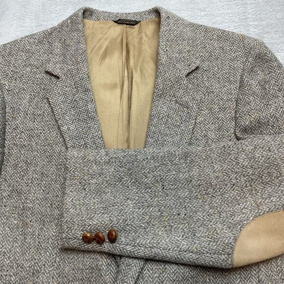 Vtg Levis Trimcut Blazer Jacket Mens 40L Gray Wool Tweed 2 Button Elbow Patch - Picture 1 of 15